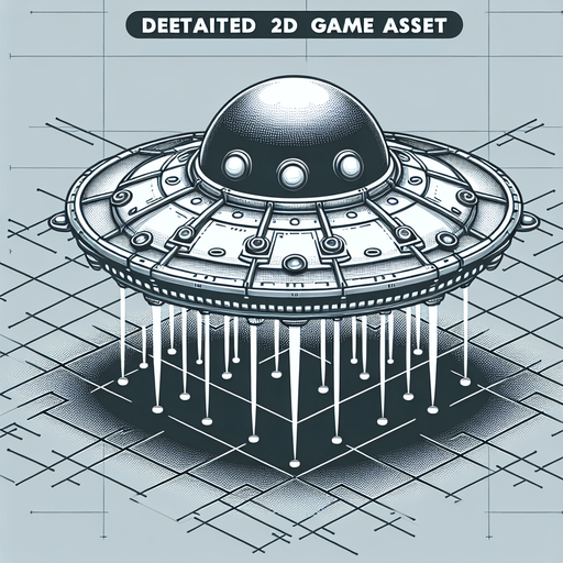 game flying saucer.
Single Game Texture.  In-Game asset.  2d.  Blank background.  High contrast.  No shadows