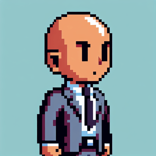 8-bit. cartoon. fancy office person. bald. seen from the side. in game assset. Single Game Texture. In-Game asset. 2d. Blank background. High contrast. No shadows.