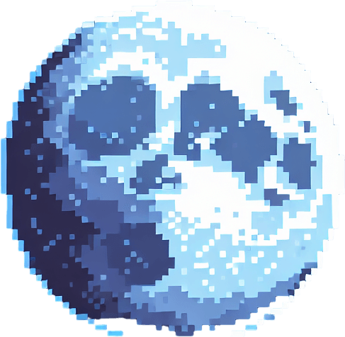 pixel art moon.
Single Game Texture. In-Game asset. 2d. Blank background. High contrast. No shadows.