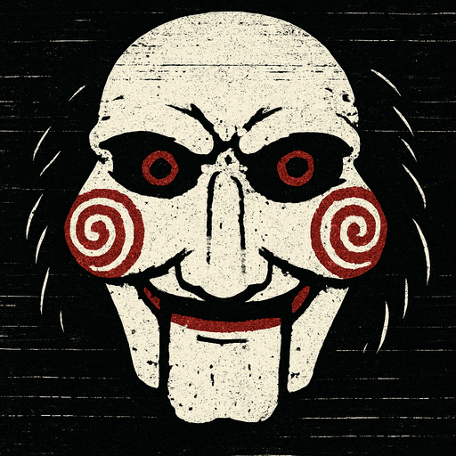 saw face have film effect.
In-Game asset.  2d.  High contrast.  No shadows