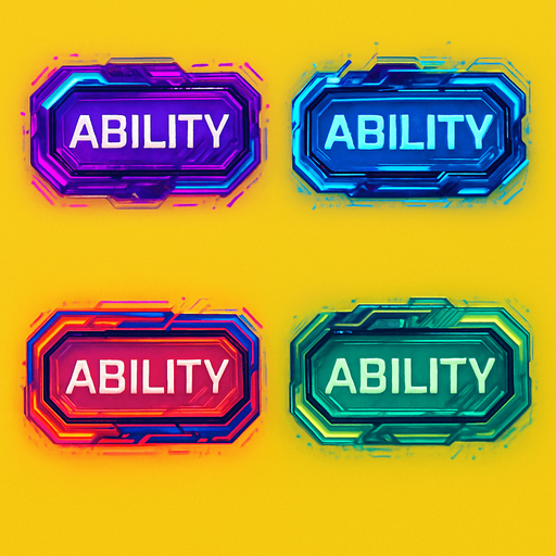 Buttons have text 'Ability'. cyberpunk. abstract. Futuer. different colors. HD colors. yellow background