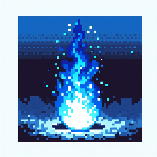 pixel art tall blue fireball.
Single Game Texture. In-Game asset. 2d. Blank background. High contrast. No shadows.