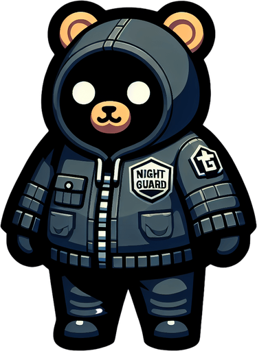 create night guard with freddy fazbear logo.
Single Game Texture.  In-Game asset.  2d.  Blank background.  High contrast.  No shadows
