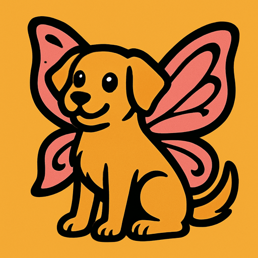 Chien avec des ailes de fée.
In-Game asset.  2d.  High contrast.  No shadows