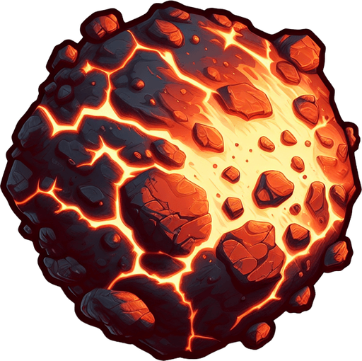 asteroid with fire cracks.
Single Game Texture.  In-Game asset.  2d.  Blank background.  High contrast.  No shadows