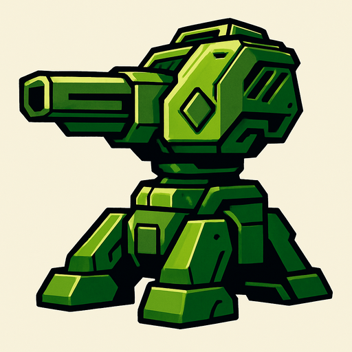Torreta futurista grande verde.
In-Game asset.  2d.  High contrast.  No shadows