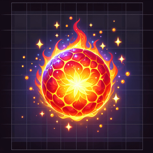 magical fireball.
Single Game Texture.  In-Game asset.  2d.  Blank background.  High contrast.  No shadows