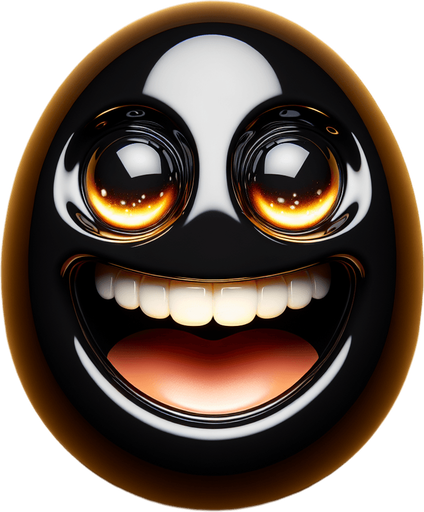 a black oval with a laughing smiley.