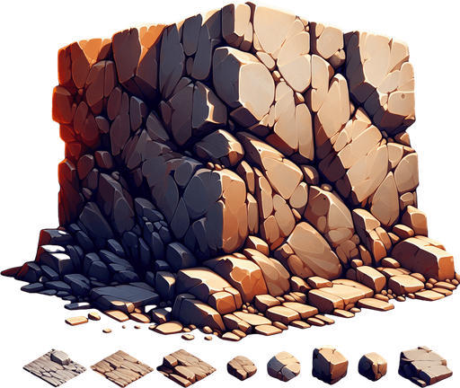 A animated image of a stone boulder.
Single Game Texture. In-Game asset. 2d. Blank background. High contrast. No shadows.