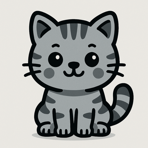 gri tatlı bir kedi.
In-Game asset.  2d.  High contrast.  No shadows