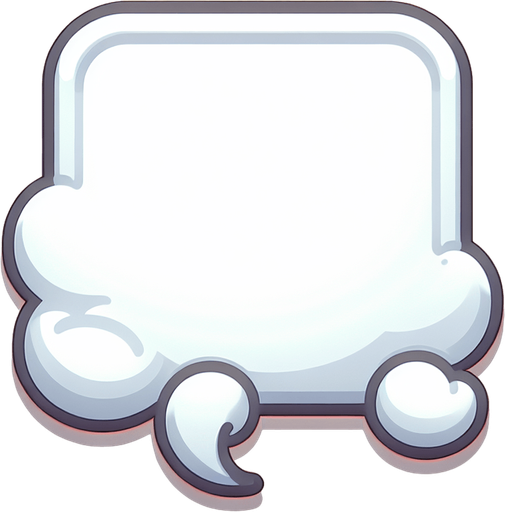 Design a panel for a hyper-casual 2D video game, styled as a clean, white speech bubble. The panel has softly rounded corners and a slight cloud-like shape, with a small, rounded tail pointing downward or to the side. The design is pure and minimal, with no shadows or unnecessary details, ensuring a crisp, modern look. The edges are outlined with a subtle, light-gray stroke to enhance contrast while maintaining a soft and approachable aesthetic. Perfect for displaying text or damage stats in a playful yet functional manner..
Single Game Texture. In-Game asset. 2d. Blank background. High contrast. No shadows.