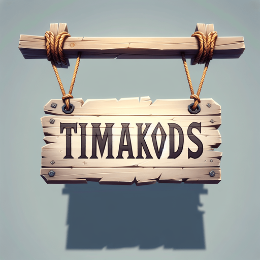 вывеска на двух ниточках с надписью: TImakovDS.
Single Game Texture. In-Game asset. 2d. Blank background. High contrast. No shadows.
