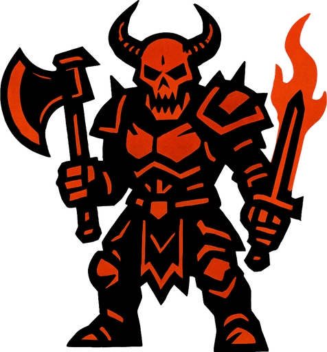 Un enemigo del infierno de elite, tiene armas y tambien armadura.
In-Game asset.  2d.  High contrast.  No shadows