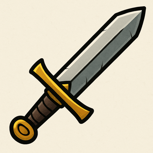 medieval sword.
In-Game asset.  2d.  High contrast.  No shadows