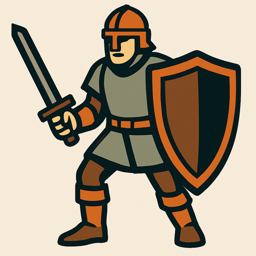 solider with shield in hand.
In-Game asset.  2d.  High contrast.  No shadows