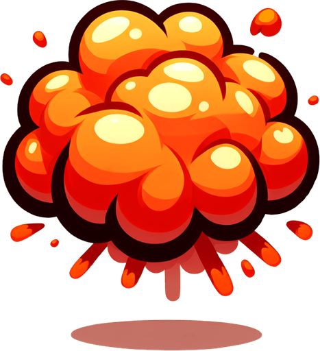 explosion toony.
Single Game Texture. In-Game asset. 2d. Blank background. High contrast. No shadows.
