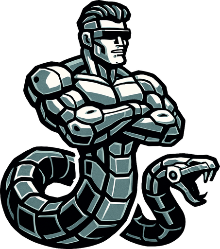 Robotic GigaChad snake.
In-Game asset.  2d.  High contrast.  No shadows