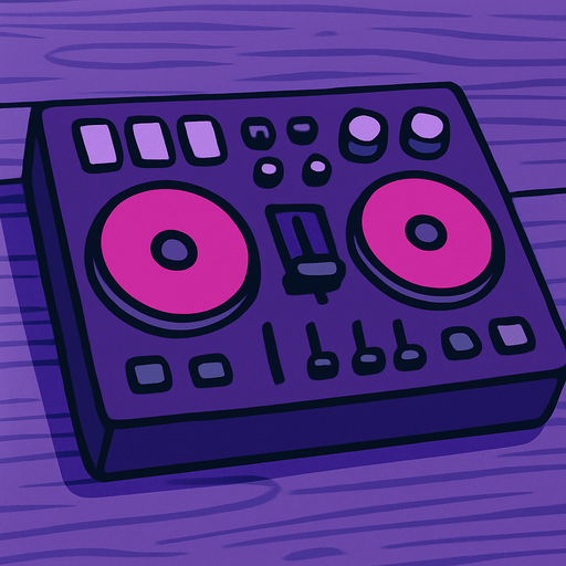 gri mor bir masa üzerinde tuşlar var dj stilinde.
In-Game asset.  2d.  High contrast.  No shadows