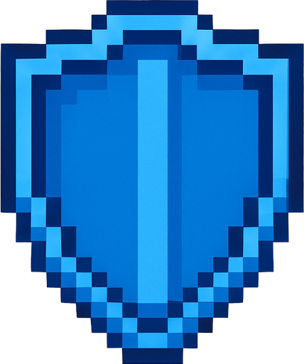 Pixel art shield.
In-Game asset.  2d.  High contrast.  No shadows. blue color. Simple design