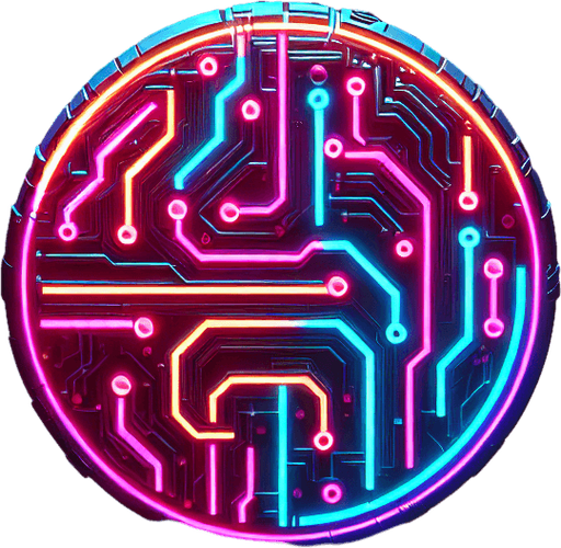 neon colored cyberpunk round electricity.
Single Game Texture. In-Game asset. 2d. Blank background. High contrast. No shadows.