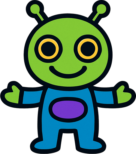 bir sevimli gülen yüzlü uzaylı.
In-Game asset.  2d.  High contrast.  No shadows