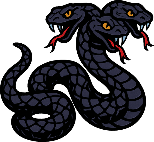 3 başı olan koyu renkli pullu bir yılan.
In-Game asset.  2d.  High contrast.  No shadows