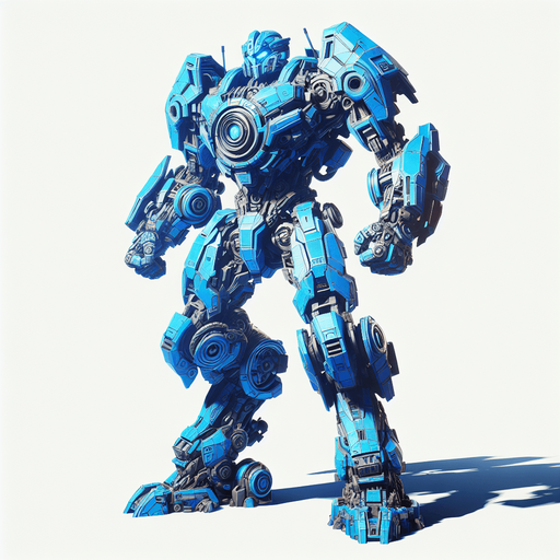 a blue transformer.
Single Game Texture.  In-Game asset.  2d.  Blank background.  High contrast.  No shadows