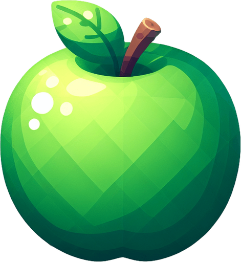 green apple.
Single Game Texture. In-Game asset. 2d. Blank background. High contrast. No shadows.