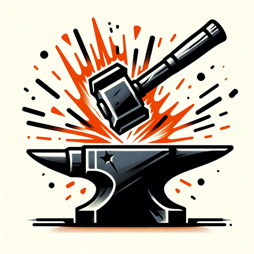 A stylized hammer striking an anvil, creating fiery sparks or engulfing the hammer head in flames..
Single Game Texture.  In-Game asset.  2d.  Blank background.  High contrast.  No shadows