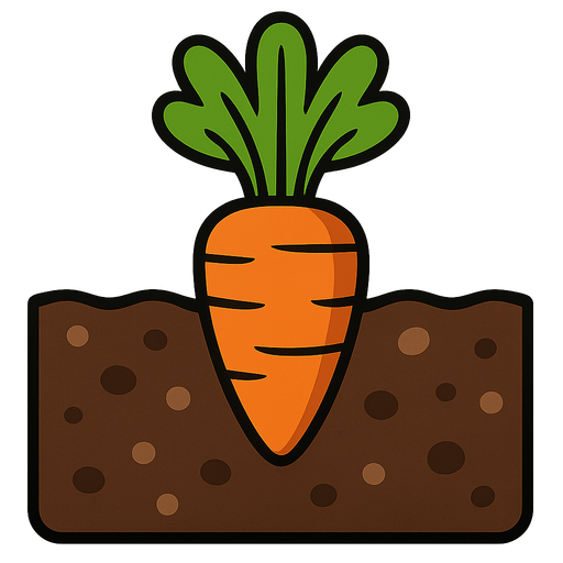 Carrot growing in dirt.
In-Game asset.  2d.  High contrast.  No shadows