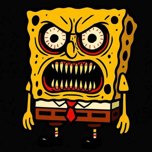 scary sponge bob.
In-Game asset.  2d.  High contrast.  No shadows