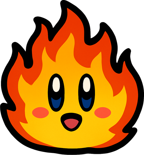 Fire with a kirby face.
In-Game asset.  2d.  High contrast.  No shadows