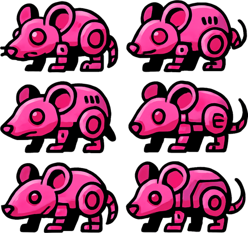 Varios Ratones robot rosa.
In-Game asset.  2d.  High contrast.  No shadows