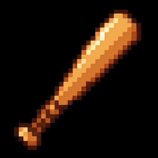 Quiero qie sea como un bate de béisbol de color cafe, en estilo 32 bits.
In-Game asset.  2d.  High contrast.  No shadows