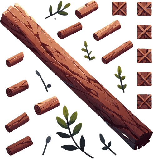 one wooden sticks.
Single Game Texture. In-Game asset. 2d. Blank background. High contrast. No shadows.