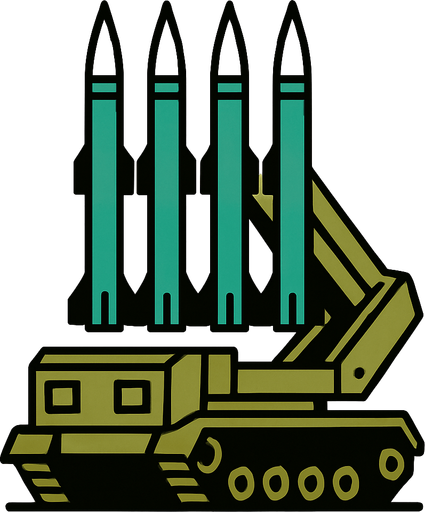 fixed anti-aircraft air defense system, rocket launcher, missiles vertically
In-Game asset.  2d.  High contrast.  No shadows