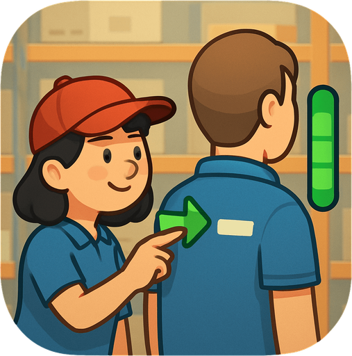 Modern App Store icon, high definition, square with rounded corners, for a game titled "Picotina en Sam's" and with the description "A stealth-comedy game where you secretly poke a coworker in a warehouse store without getting caught. Time your moves carefully and maintain a full progress bar for 10 seconds to win!". No text on icon!