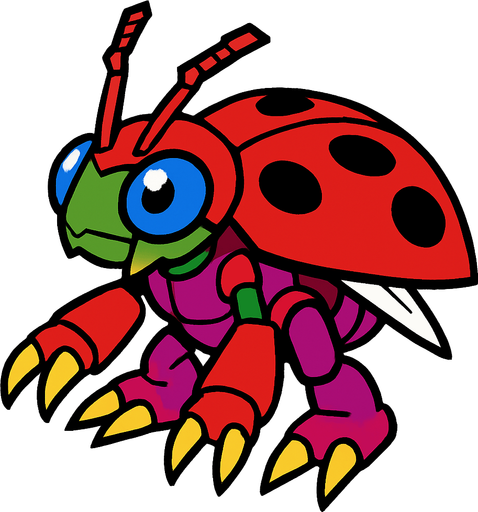 Tentomon viendo a la derecha, perspectiva isometrica.
In-Game asset.  2d.  High contrast.  No shadows