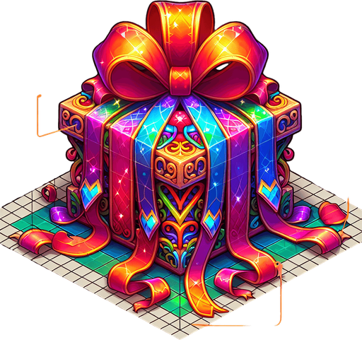 gift wrapped box, vivid colours. with bow on top Single Game Texture. In-Game asset. 2d. Blank background. High contrast. No shadows. Single Game Texture. In-Game asset. 2d. Blank background. High contrast. No shadows. Single Game Texture. In-Game asset. 2d. Blank background. High contrast. No shadows.