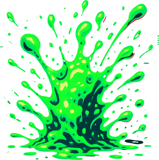 Liquid toxin explosion. With cyberpunk + abstract style. HD colors. Green color.
In-Game asset.  2d.  High contrast.  No shadows