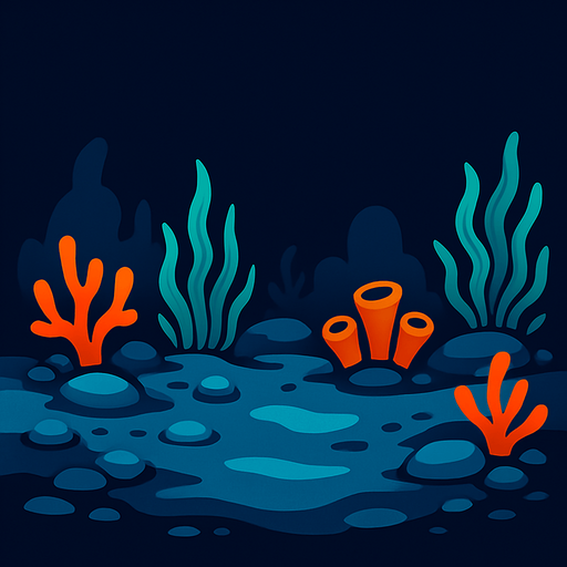image of the bottom of the ocean, dark background.
In-Game asset.  2d.  High contrast.  No shadows