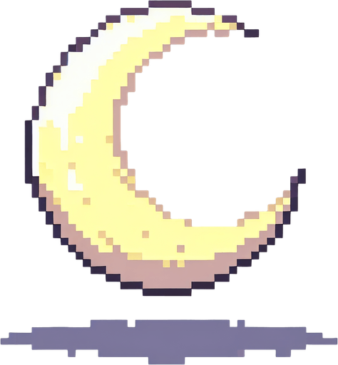 A pixel art moon, crescent, pale yellow.
Single Game Texture. In-Game asset. 2d. Blank background. High contrast. No shadows.