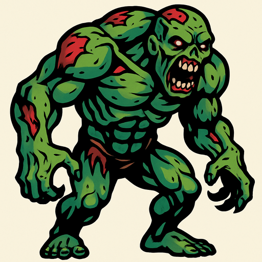 mostruo musculoso zombie.
In-Game asset.  2d.  High contrast.  No shadows