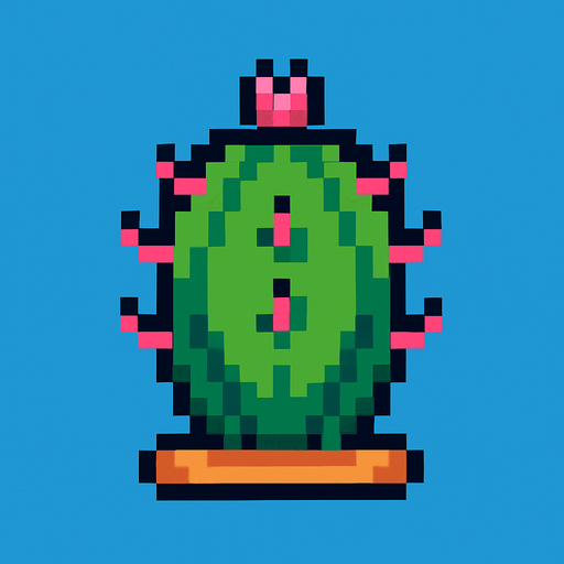 cactus with pink spines and a small pink flower on top 
8bit.
In-Game asset.  2d.  High contrast.  No shadows