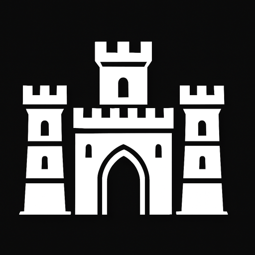 sade 1 tane kraliyet kalesi 2 tane gözcü yeri olsun beyaz renkte olsun.
In-Game asset.  2d.  High contrast.  No shadows