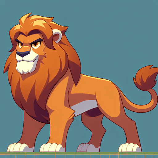 An animated image of a lion.
Single Game Texture. In-Game asset. 2d. Blank background. High contrast. No shadows.