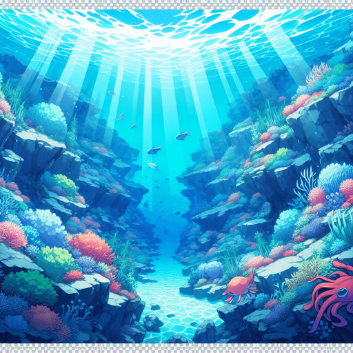underwater, ocean, anime landscape
Single Game Texture. In-Game asset. 2d. Blank background. High contrast. No shadows.