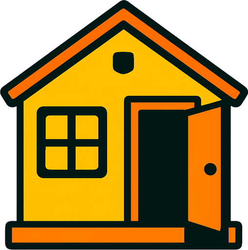 yellow house, open door looking left.
In-Game asset.  2d.  High contrast.  No shadows