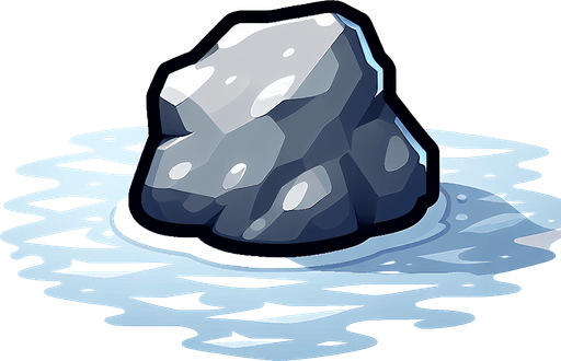 Rock in water.
Single Game Texture.  In-Game asset.  2d.  Blank background.  High contrast.  No shadows