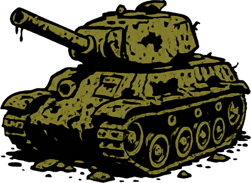 Old abandoned, broken tank.
In-Game asset.  2d.  High contrast.  No shadows